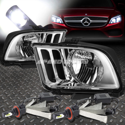 ХРОМИРОВАННЫЙ КОРПУС ФАРЫ + ПРОЗРАЧНЫЙ УГОЛ + БЕЛАЯ СВЕТОДИОДНАЯ СИСТЕМА 6000K ДЛЯ MUSTANG 05-09