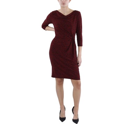 Lauren Ralph Lauren Womens Red Jersey Twisted-Knot Work Sheath Dress 8 BHFO 4401