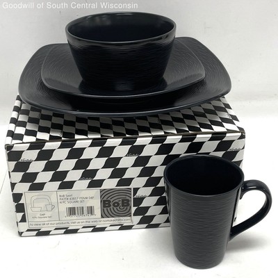 4pc IOB Noritake BoB Swirl Black Square Dinnerware Set