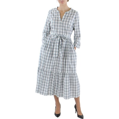 

Женское белое платье миди до середины икры с поясом в клетку Barbour  BHFO 6743, Navy check