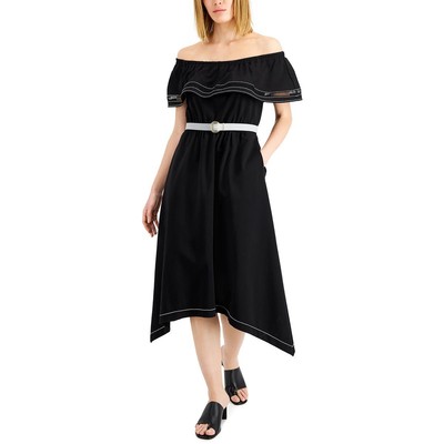 

Donna Karan Женское черное платье миди до середины икры с открытой строчкой  BHFO 0295, Черный