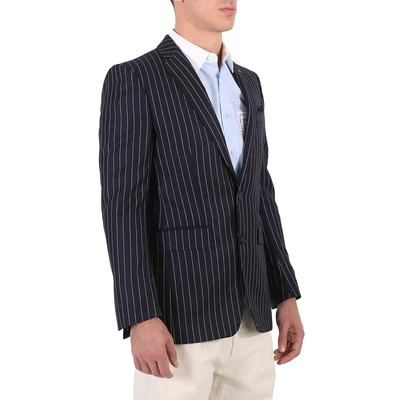 Pre-owned Burberry Men's Dark Navy And White Pinstripe Blazer