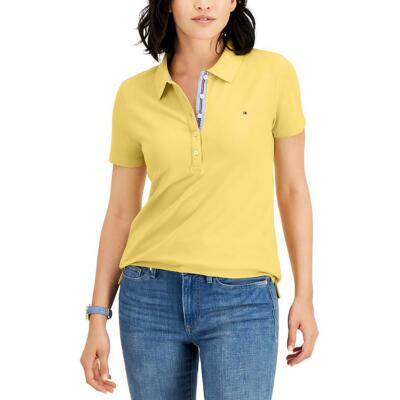 Tommy Hilfiger Womens Yellow Logo Collared Split Hem Polo Top Shirt S BHFO 4431