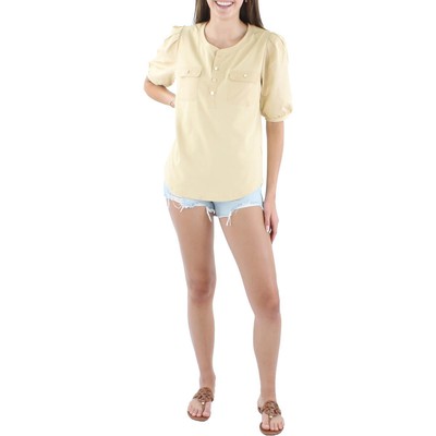 Lauren Ralph Lauren Womens Gold 1/2 Placket Shirt Henley Blouse L BHFO 3350