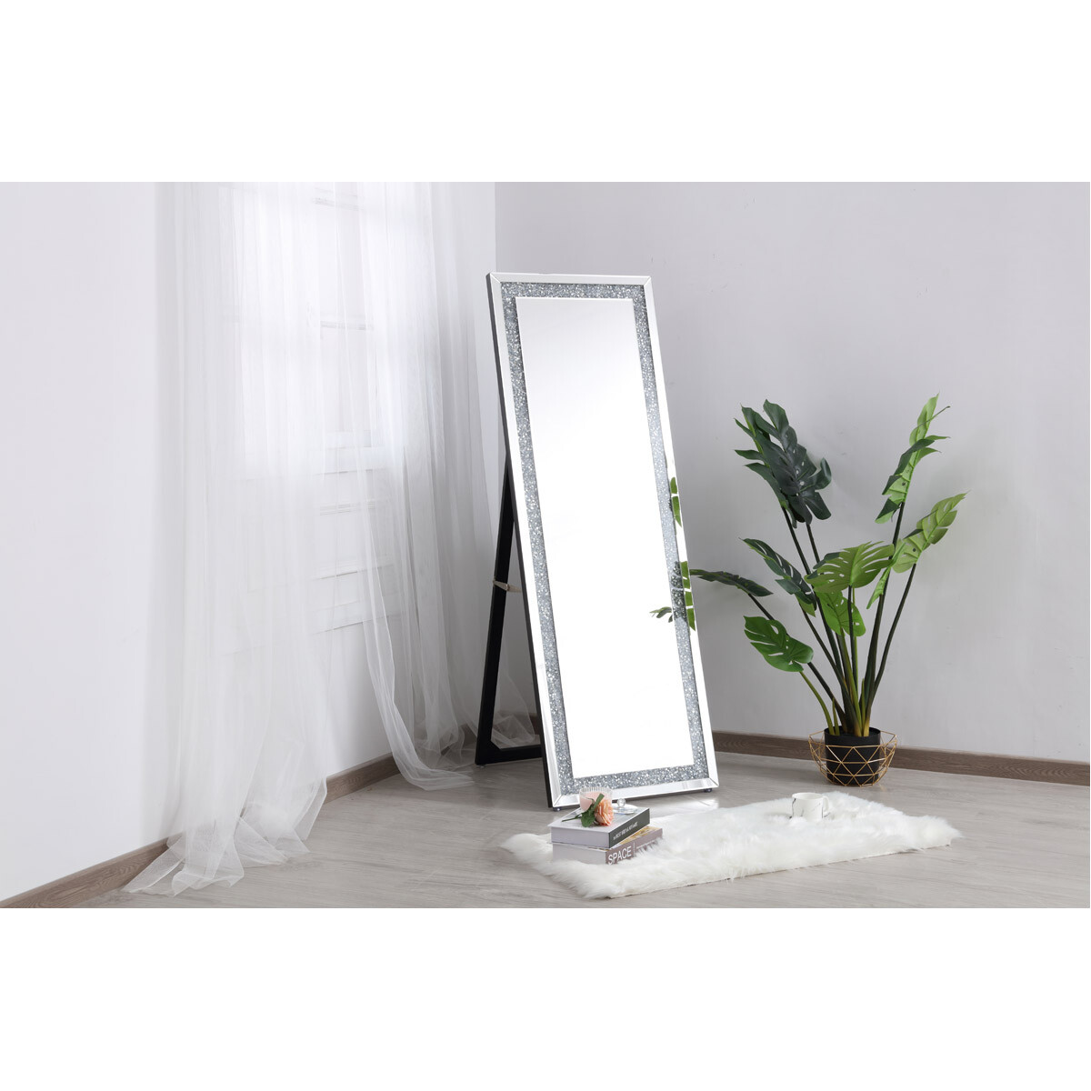 Floor Mirror Free Standing Embedded Crystals Bedroom Bathroom