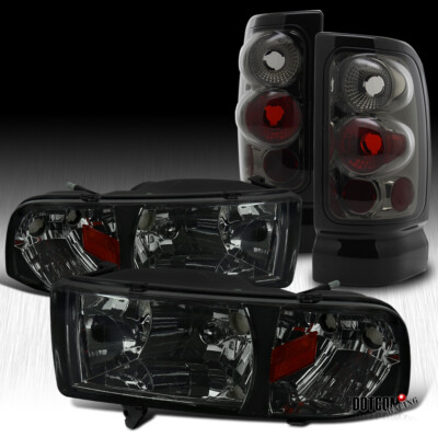 Fit 1994-2001 RAM 1500 2500 3500 Pickup Smoke Lens Headlights+Tail Brake Lights