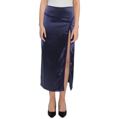 Free People Womens Navy Midi Embroidered Side Slit Midi Skirt 10 BHFO 3459