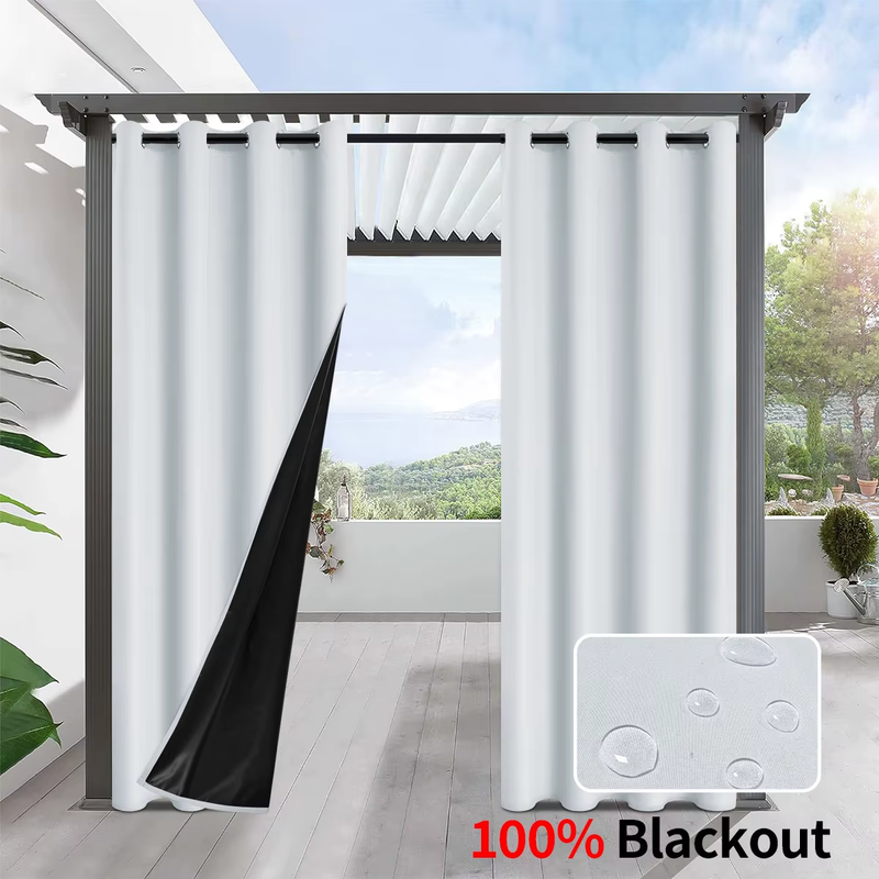 1pc Solid 100% Blackout Curtains, Waterproof Outdoor Curtains for Garden, Patio,