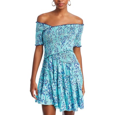 Poupette St Barth Womens Blue Smocked Mini Casual Mini Dress L BHFO 5265