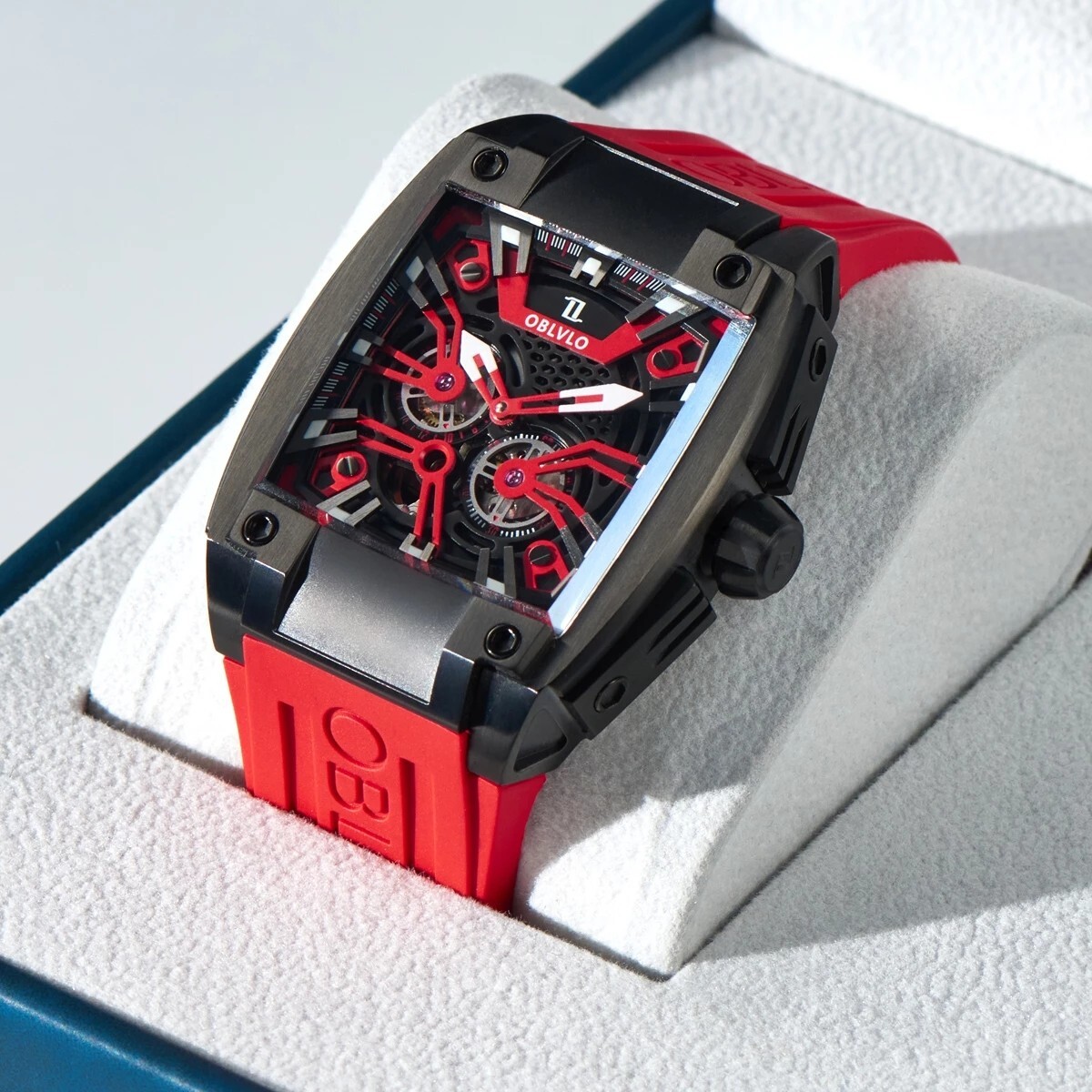 Pre-owned Reef Tiger Oblvlo Men Automatic Watch Luxury Watches Mechanical Wristwatch Square Skeleton