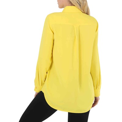 Pre-owned Burberry Ladies Pale Tulip Yellow Long-sleeve Button-down Classic Shirt, Brand