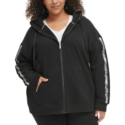 Calvin Klein Womens Black Fleece Striped Zip Hoodie Loungewear Plus 2X BHFO 8213