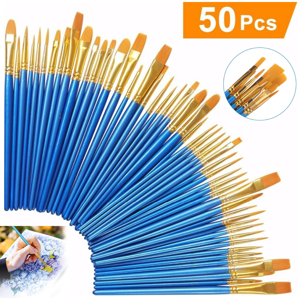 50pcs Artist Paint Brushes Set Acrylic Oil Watercolour Painting Craft Art Model