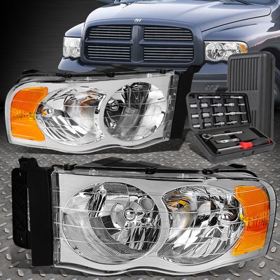 ДЛЯ 02-05 DODGE RAM 1500 2500 3500 ХРОМИРОВАННЫЙ КОРПУС, ЯНТАРНЫЕ БОКОВЫЕ ФАРЫ + НАБОР ИНСТРУМЕНТОВ