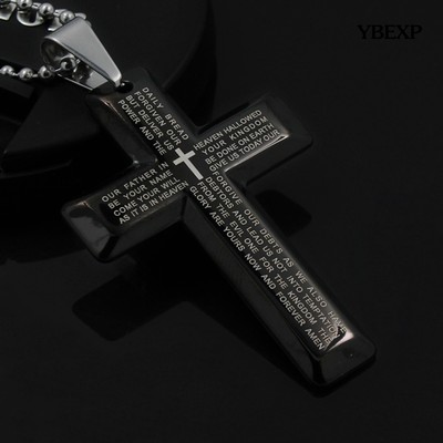 New Gift Unisex's Men Stainless Steel Cross Pendant Black Silver...
