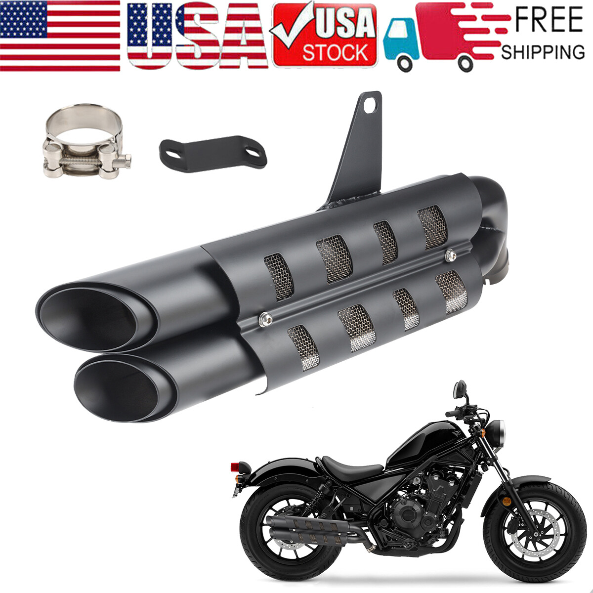 Exhaust Muffler Twin Slash Pipe Slip-On For Honda Rebel CMX