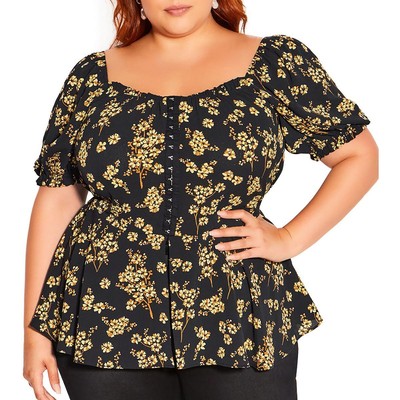 Шикарный женский черный корсет с баской и животным принтом в стиле City Chic, размер плюс XL, BHFO 0787