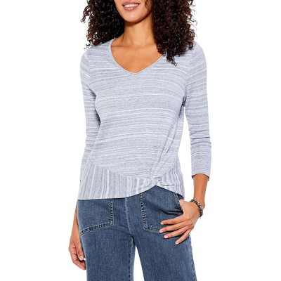 

Nic + Zoe Womens Twist Ribbed Trim Space Dye Pullover Top Shirt BHFO 5803, Blue mix