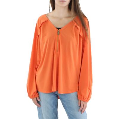 

Женская оранжевая блузка с рюшами и молнией спереди MICHAEL Michael Kors, топ  BHFO 0235, Оранжевый