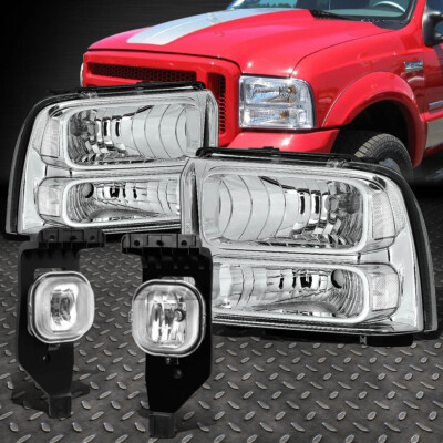 ХРОМИРОВАННАЯ ФАРА + ПРОТИВОТУМАННАЯ ФАРА С ПРОЗРАЧНЫМИ ЛИНЗАМИ ДЛЯ 05-07 FORD SUPER DUTY EXCURSION L+R