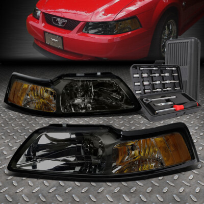 ДЛЯ 99-04 FORD MUSTANG ДЫМЧАТЫЙ КОРПУС, ЯНТАРНЫЕ БОКОВЫЕ ФАРЫ ГОЛОВНОГО СВЕТА + НАБОР ИНСТРУМЕНТОВ