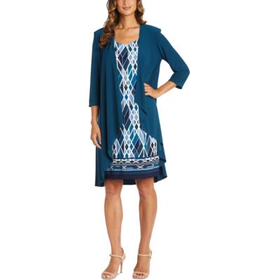 

Женское платье из двух частей R-M Richards с драпировкой и принтом спереди BHFO 9321