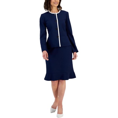 Le Suit Womens Blue 2 PC Long Sleeve ffic Four-Button Suit 12 BHFO 3844