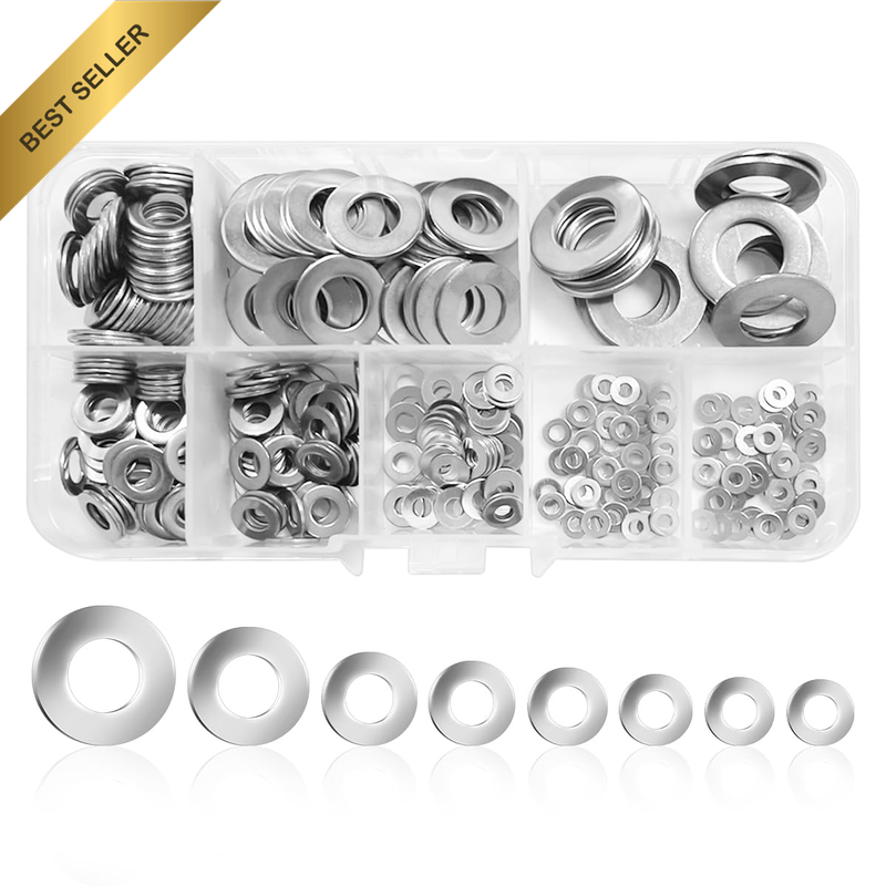 Stainless Steel Flat Washers, 360 PCS Assorted Hardware Lock Metal Washers Kit f