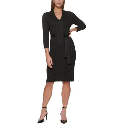 

DKNY Женское трикотажное платье-свитер миди с V-образным вырезом BHFO 3120, Черный