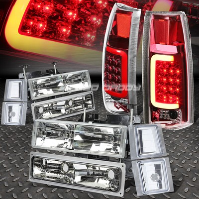 ХРОМИРОВАННЫЙ КОРПУС ФАРЫ + УГОЛОК + КРАСНЫЙ 3D U-ОБРАЗНЫЙ СВЕТОДИОДНЫЙ ЗАДНИЙ ФОНАРЬ HALO ДЛЯ 94-98 C10 C/ K