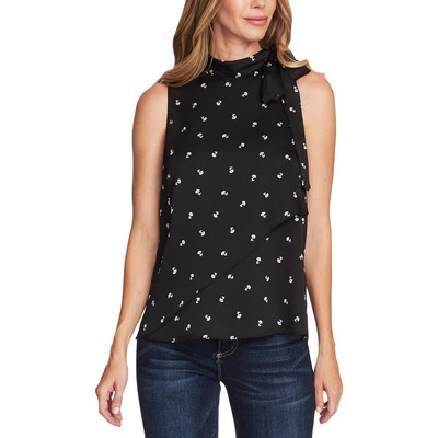 

Женская черная рубашка с рюшами и цветочным принтом Vince Camuto, топ  BHFO 7171, Rich black