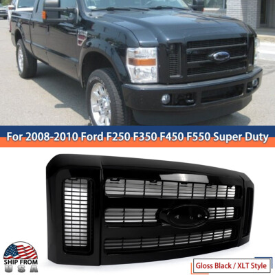 For 2008 2009 2010 F250 F-250 F350 F450 F550 Ford Super Duty Gloss Black Grille