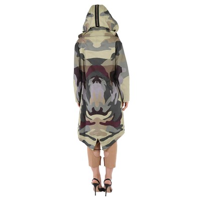 Pre-owned Burberry Ladies Sage Green Single-breasted Camouflage-print Cotton Parka, Brand