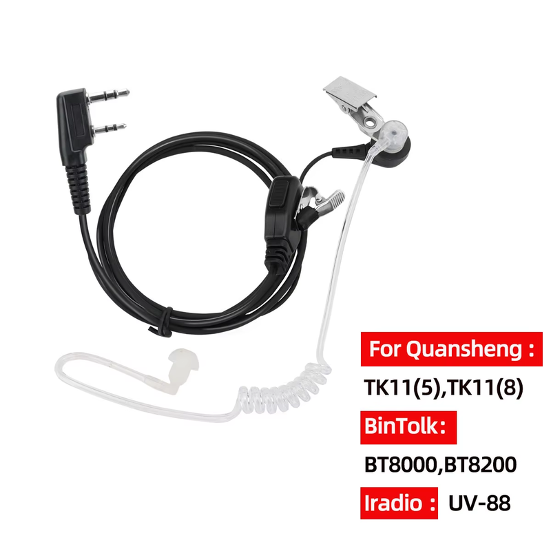 Walkie Talkie 2Pin Headphone Acoustic Air Tube Earpiece Headset Mic PTT for Quan