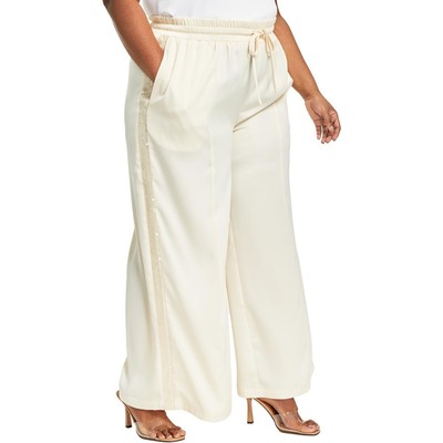 Женские широкие брюки с высокой посадкой и блестками цвета слоновой кости Nina Parker Plus 3X BHFO 3726