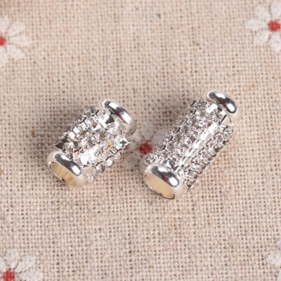 5pcs 15x8mm 20x10mm Tube Metal Crystal Glass Rhinestones Loose Big Hole Beads