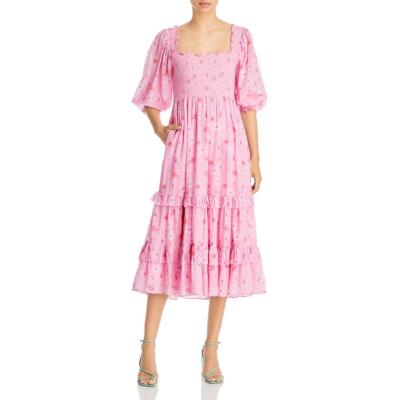 

Женское свободное платье миди с цветочным принтом Love Shack Fancy Womens Miri BHFO 7453, Coral blaze