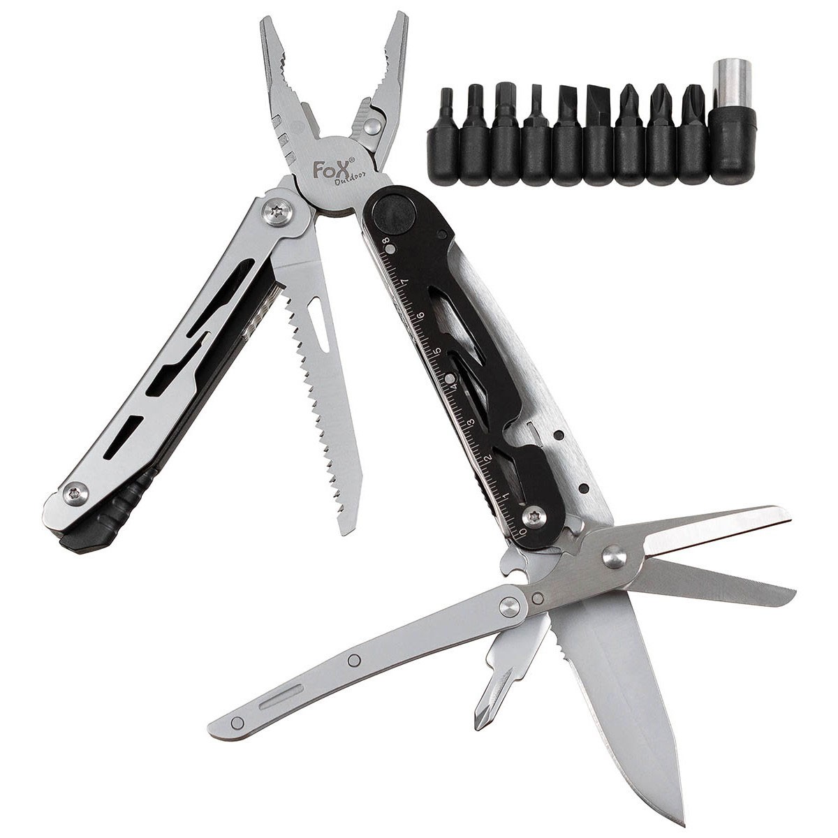 FOX Outdoor Multitool 7teilig mit Schere und Bitset
