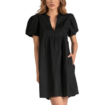 Elan Womens Black V-Neck Casual Pocket Mini Dress S BHFO 1896