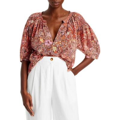 

ALC Женская блузка с цветочным принтом и V-образным вырезом и пышными рукавами BHFO 7675, Light red