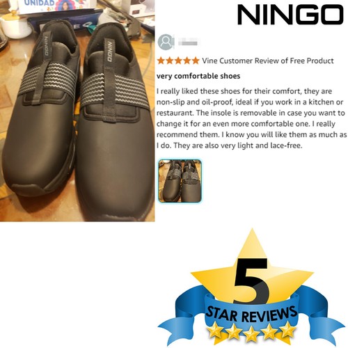 NINGO Men's Slip-Resistant Work Shoes Lightweight Water & Oil Resistant Sneakers