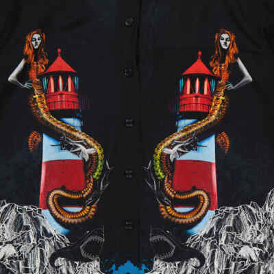 Pre-owned Burberry Ladies Mermaid Printed Silk Shirt In Black