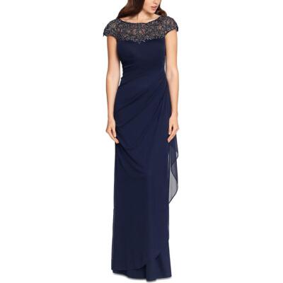 

Платье вечернего платья Xscape Womens украшенное иллюзией формальное Petites BHFO 0140, Navy blue/gunmetal