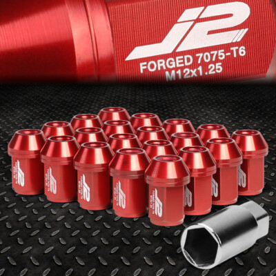 J2 ENGINEERING 7075 АЛЮМИНИЙ M12X1.25, 20ШТ, 35 ММ, ГАЙКА С ЗАКРЫТЫМ НАКОНЕЧНИКОМ, С АДАПТЕРОМ, КРАСНЫЙ