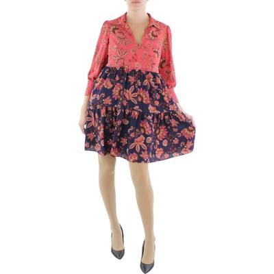 Женское розовое мини-платье-сорочка с цветочным принтом и разрезным вырезом Vince Camuto 2 BHFO 3617