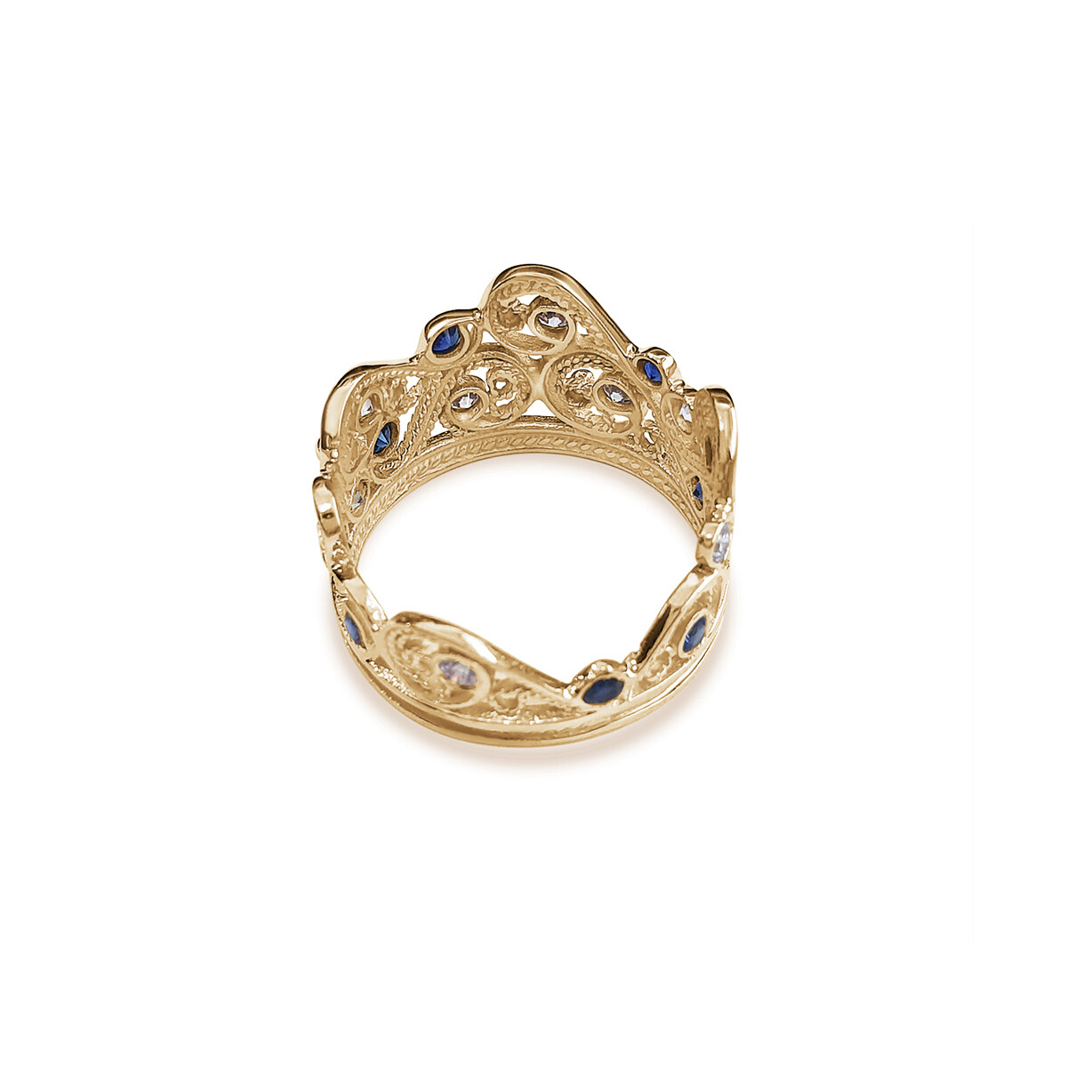 Pre-owned Handmade Deluxe 14k Yellow Gold Blue Sapphire Lavender Stone Filigree Crown Ring