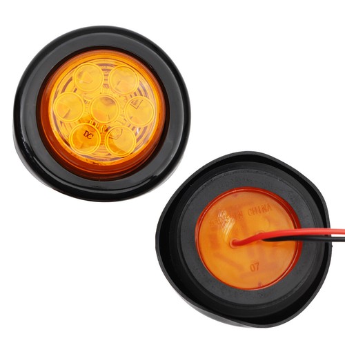 2PCS Orange Round 2" Side Marker Lights Clearance 7 LED Truck Trailer Lamp 12V