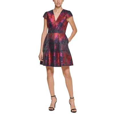 Женское красное жаккардовое платье с V-образным вырезом и расклешенными рукавами Vince Camuto 6 BHFO 9710