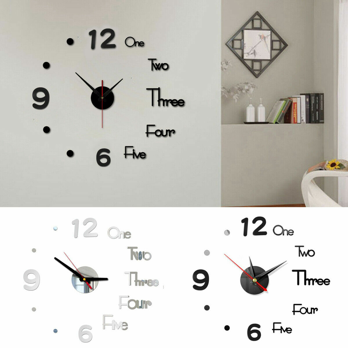 3D Modern DIY Wall Clock Mirror Creative Removable Art Decal Sticker Home Decor