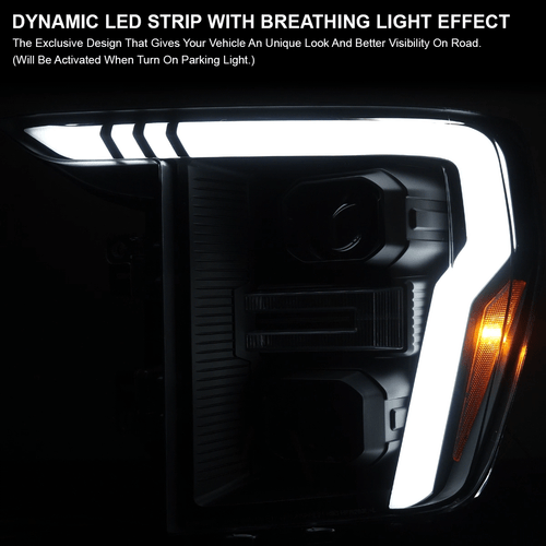 Black Fits 2021-2023 Ford F150 Projector Headlights Sequential LED Signal Lamps